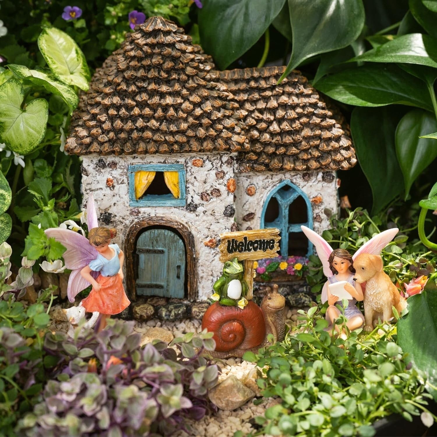 Fairy Garden House Kit – 6.5" Opening Door House with Accessories & Figurines