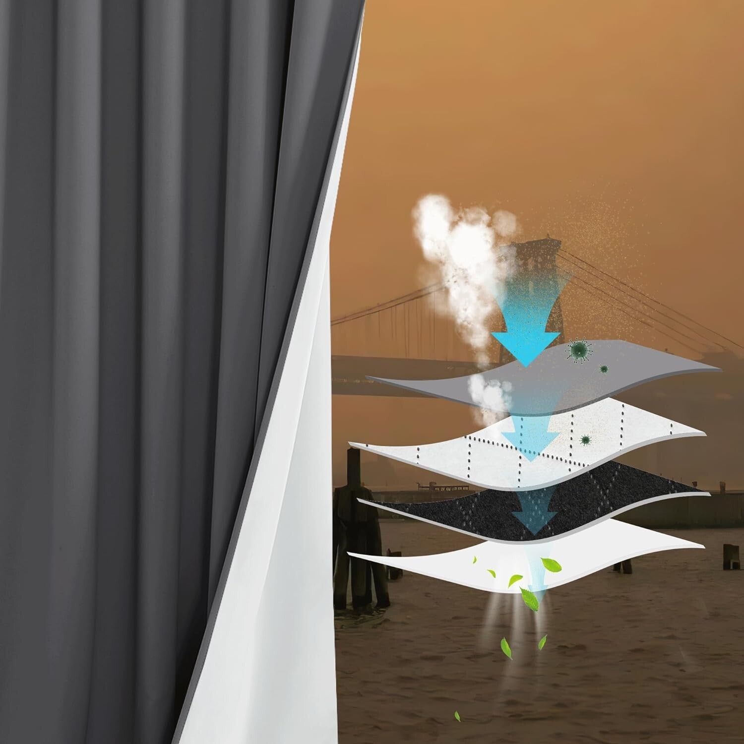 Heavy-Duty 100% Blackout & Noise-Reducing Curtains with Detachable Liner - Gray