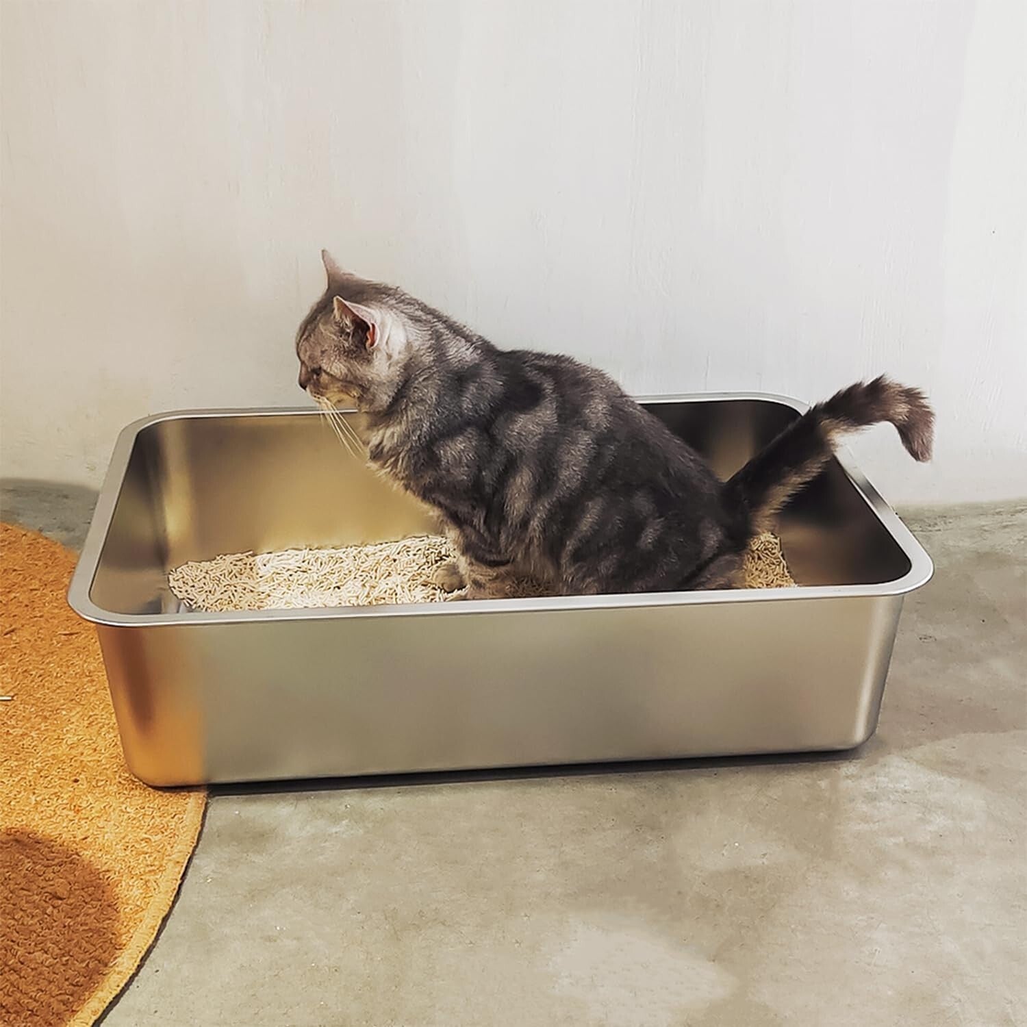 23.5"L x 15.5"W Stainless Steel Cat Litter Box | Anti-Slip, Odor-Free Design