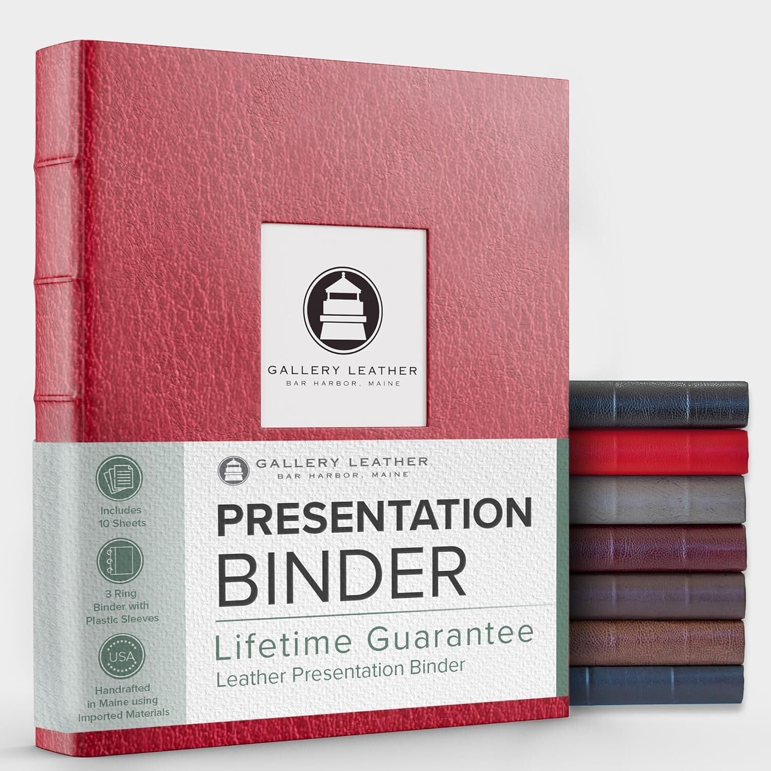 Camden Red Presentation Binder - 3 Ring with Clear Sleeves & Hubbed Spine