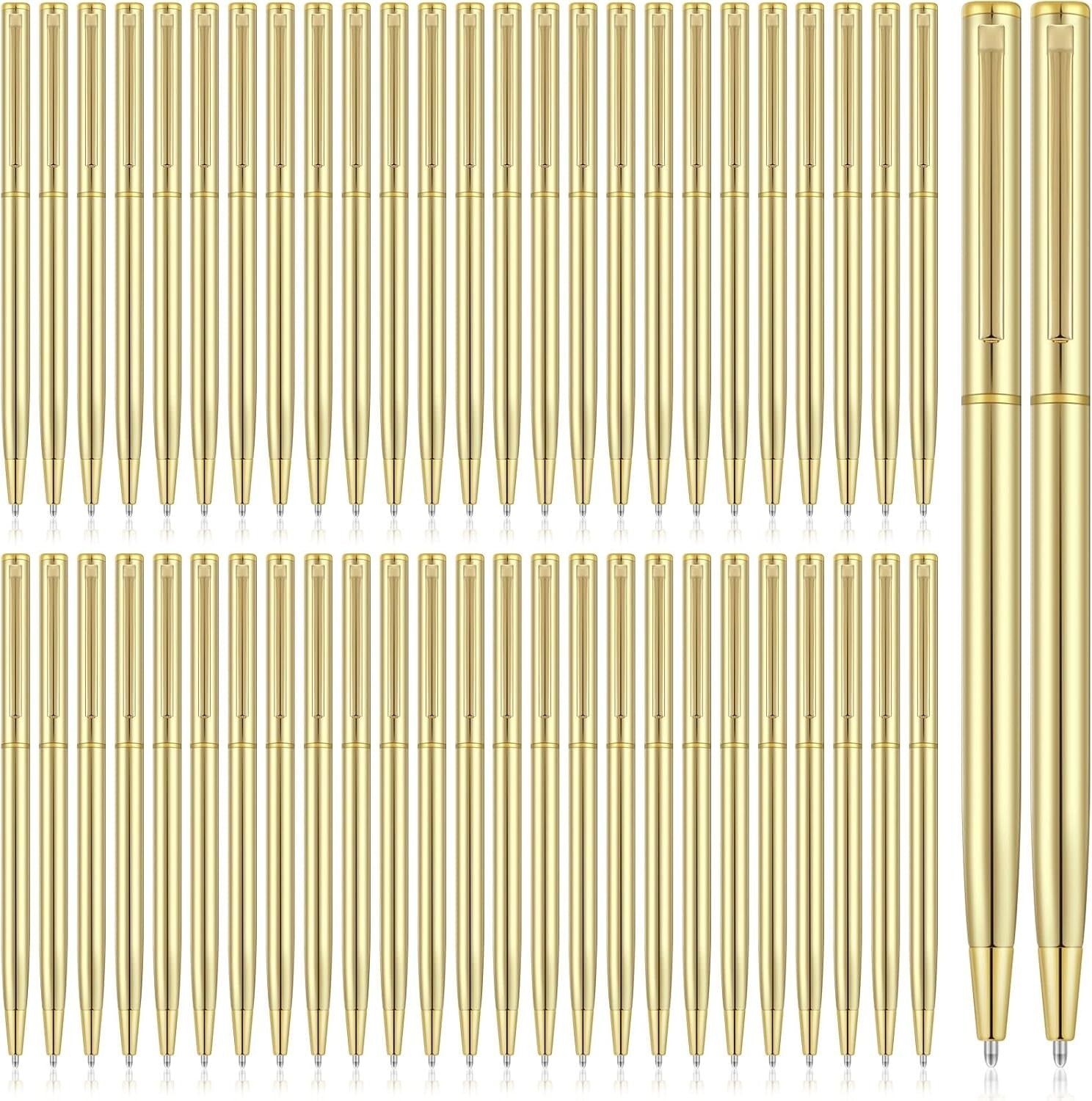 Durable Gold Metal Retractable Pens - Fine Ink 1mm - Ideal for Weddings & Events