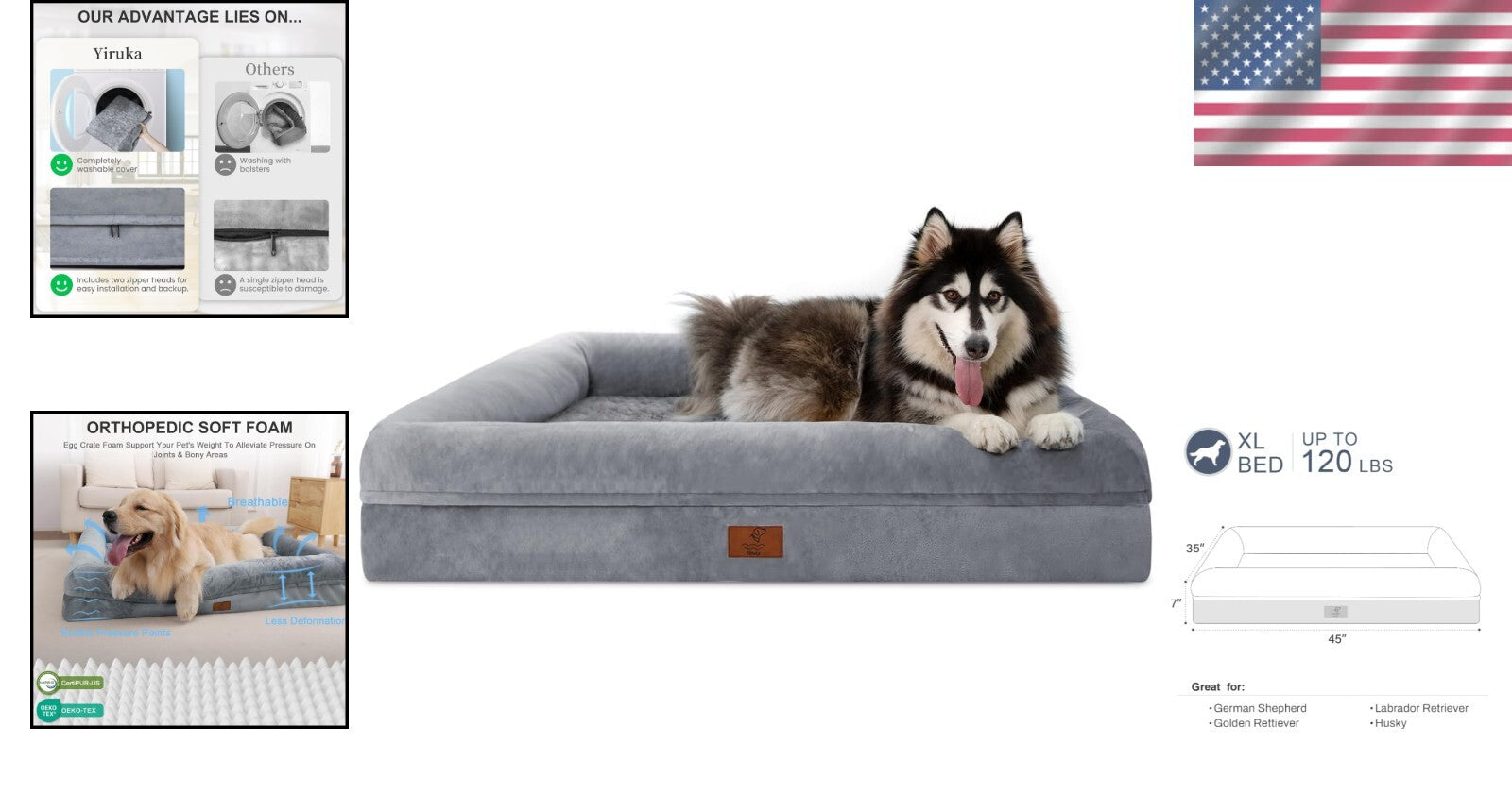 Large Cozy Dog Bed with Anti-Slip Bottom & Memory Foam Bolster for Extra Comfort