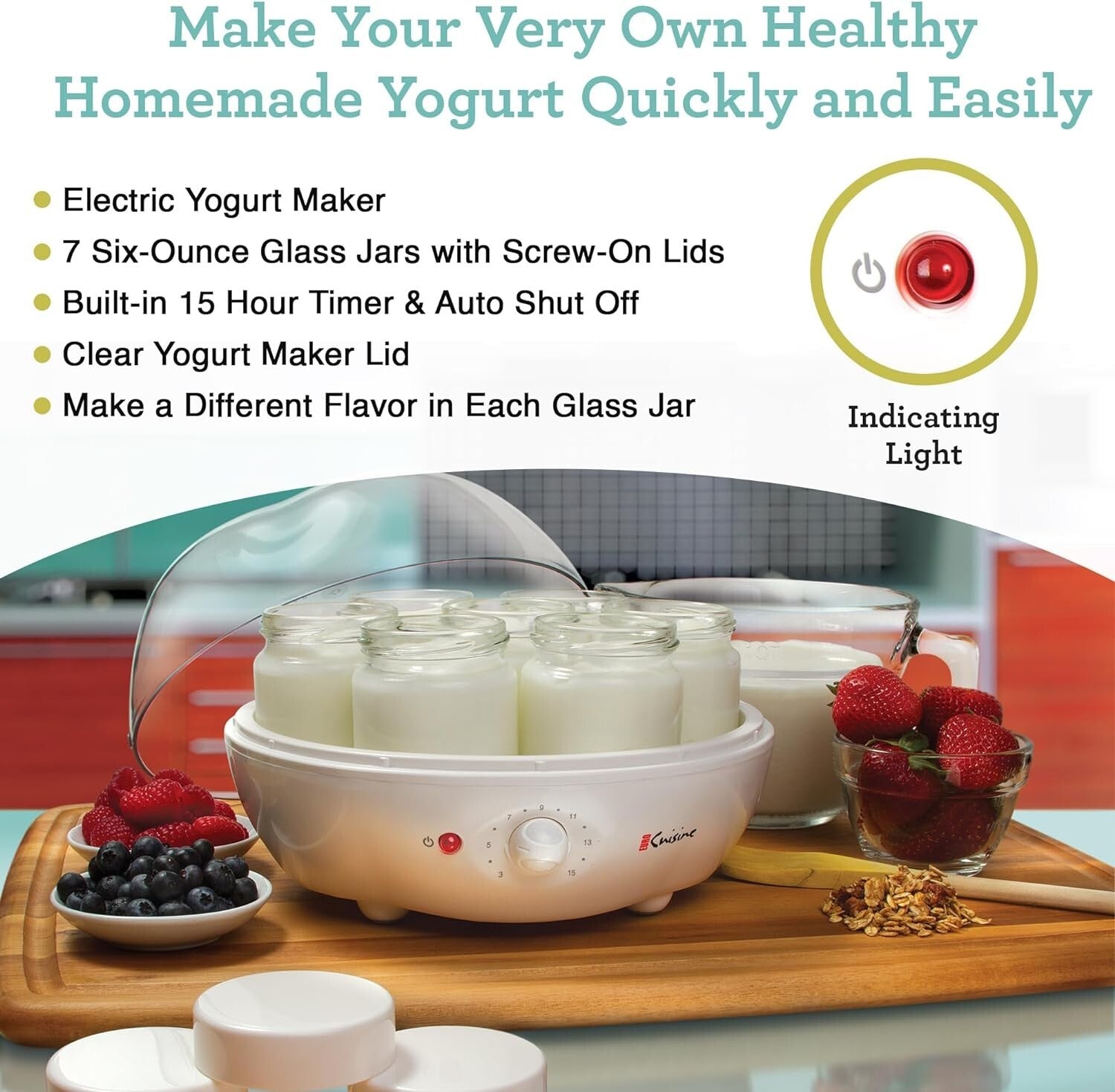 YM100 Automatic Yogurt Maker with Timer & 7 Glass Jars - Gut Health Booster