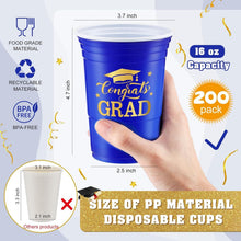 Load image into Gallery viewer, Celebrate in Style: 200 Blue and Gold Graduation Stadium Cups, 16 oz Disposable