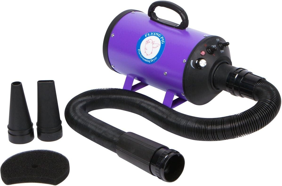 Efficient Flying One Pet Grooming Dryer - High Velocity, Adjustable Heat, Purple