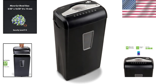 Thermal-Protected Micro-Cut Shredder for Office Use - 8 Sheets Capacity, Black