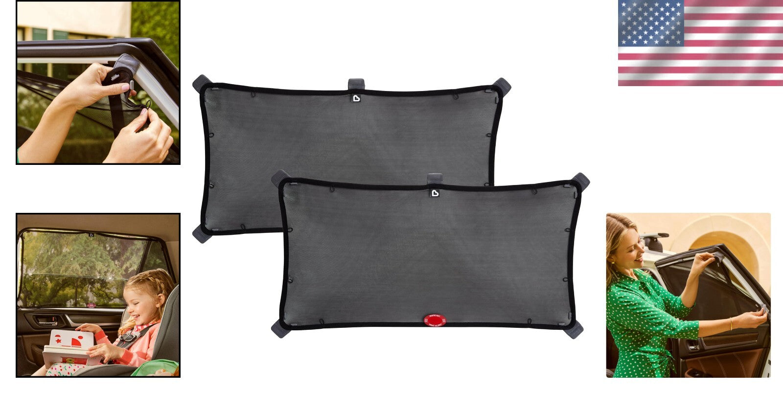 Brica Magnetic Stretch Sun Shade, Black - 2 Pack for Large Vehicle Windows