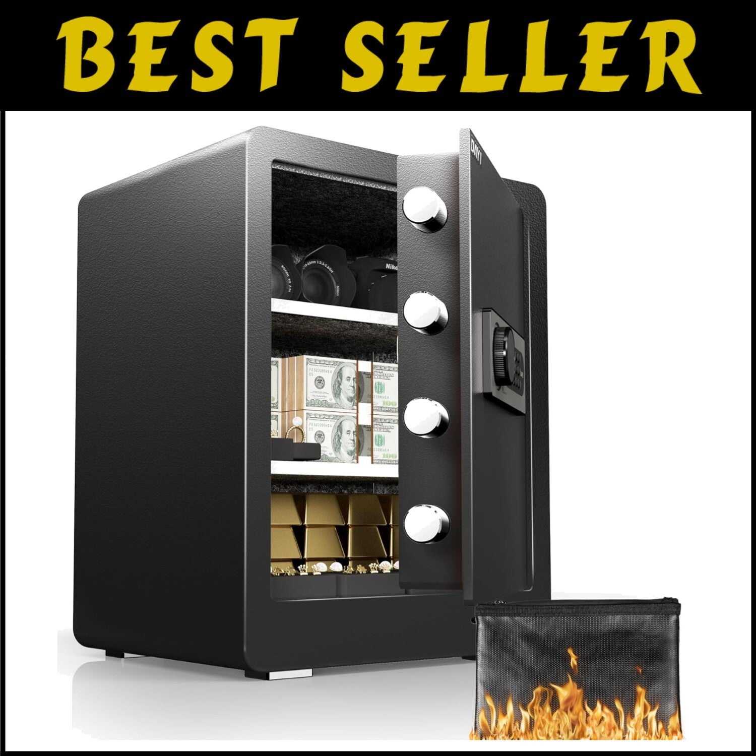 Alloy Steel Safe Box - 2.0 Cu Ft with Fireproof Bag & Dual Alarm Security