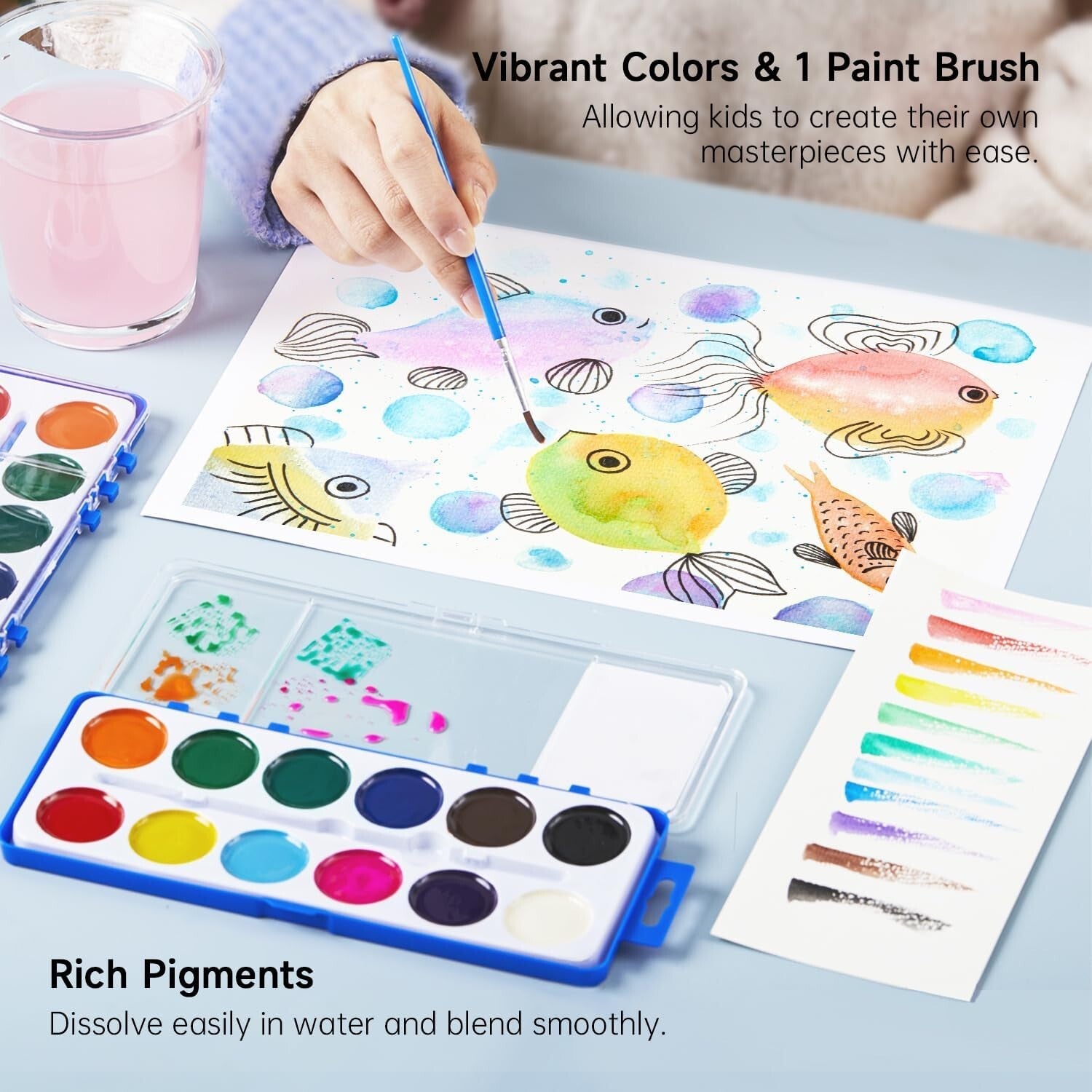 Economical 60 Pack Watercolor Paint Set with Brushes - Matte Finish & Reusable