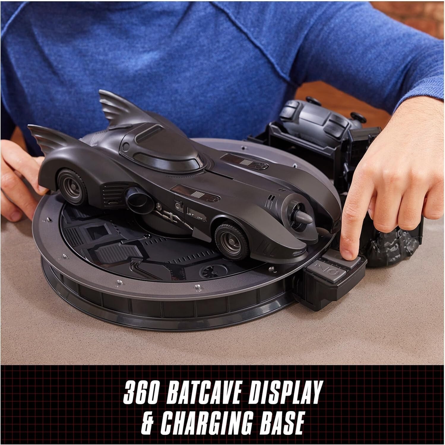 Dynamic 1989 Batmobile RC with Light-Up Features & Rotating Batcave Display Base