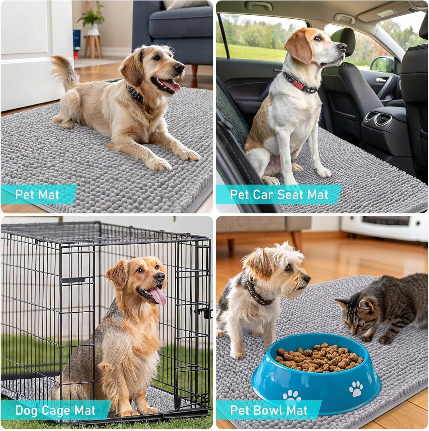 36x24 Absorbent Chenille Dog Mat - Washable, Quick Dry, Non-Slip Entryway Rug