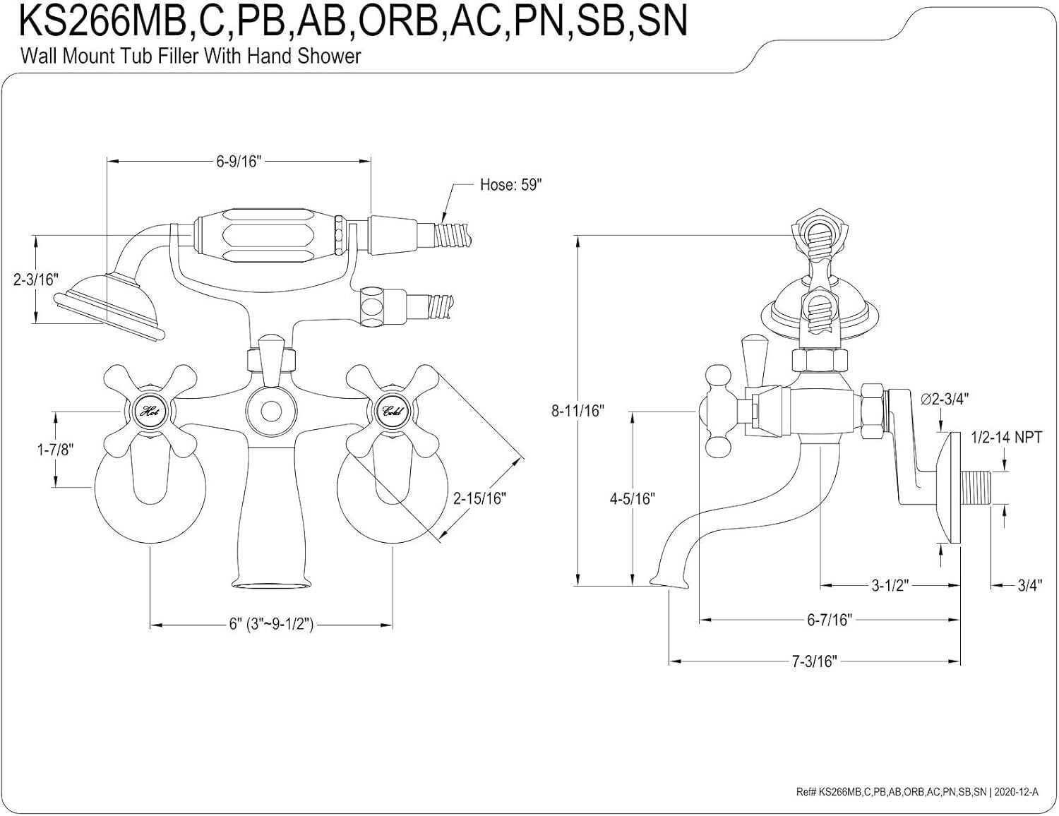 Elegant Solid Brass Wall Mount Tub Faucet in Matte Black - High Flow Rate Design