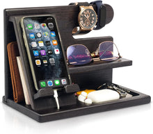 Load image into Gallery viewer, Multi-Functional Wood Phone Docking Station for Men - Ideal Gift in Fumed Black