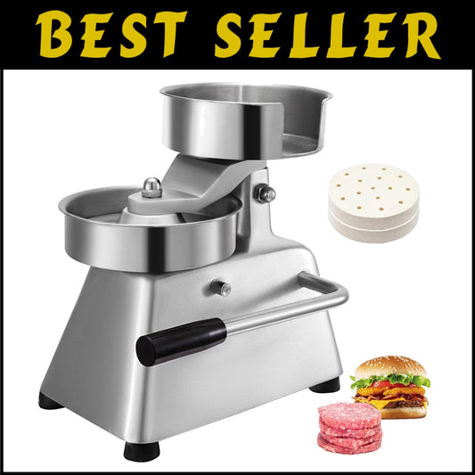 Compact Heavy-Duty Burger Press - Includes Patty Paper Holder and 1000 Sheets