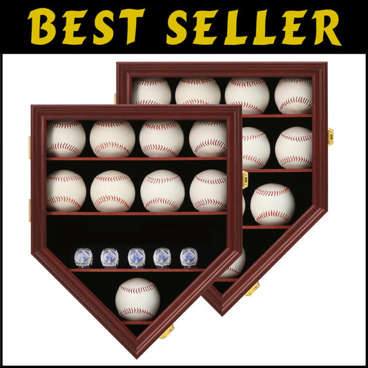 Beautifully Crafted Wall-Mounted Mahogany Case for Baseballs - UV & Shatterproof