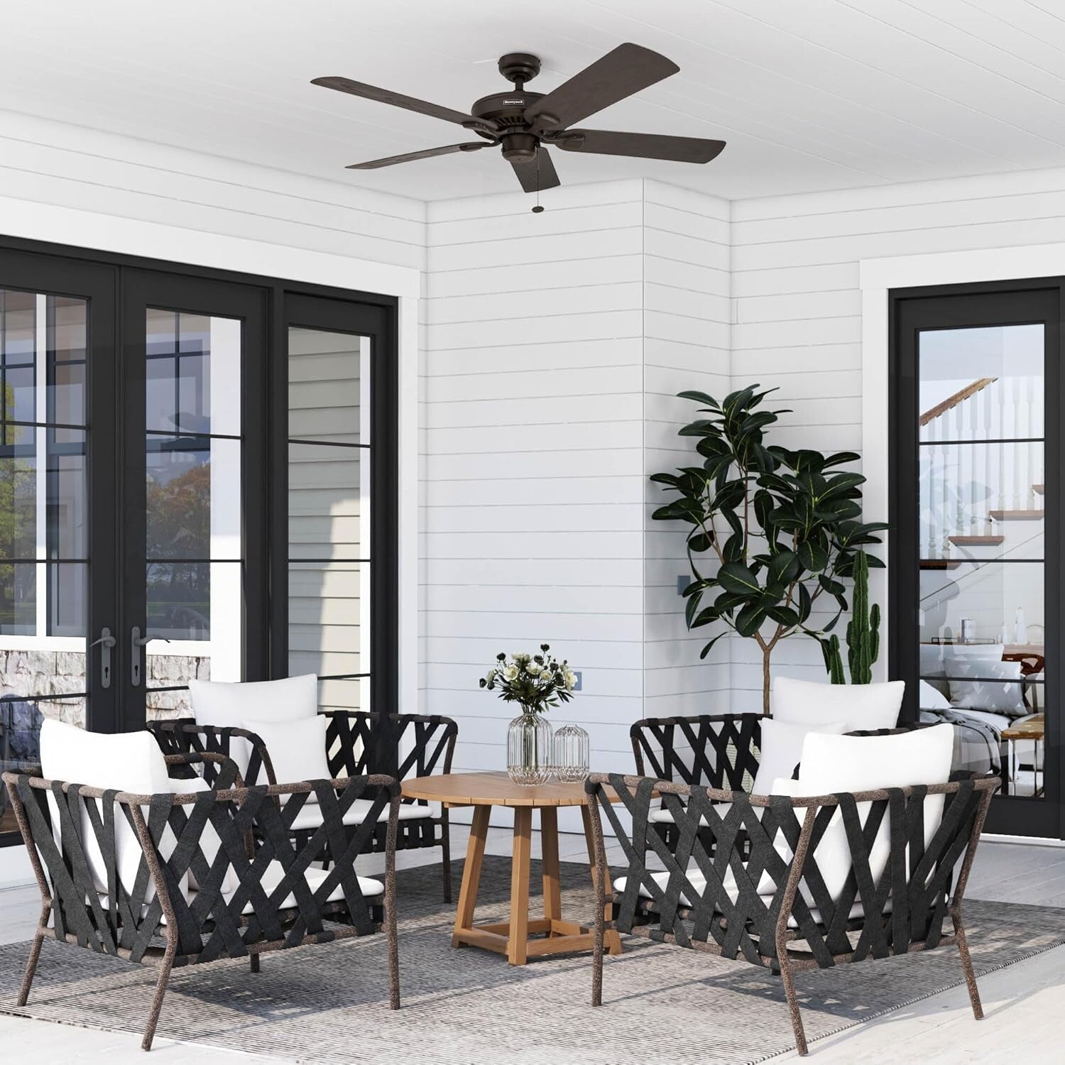 Belmar 52" Outdoor Ceiling Fan in Bronze - Quiet Operation with Pull Chain