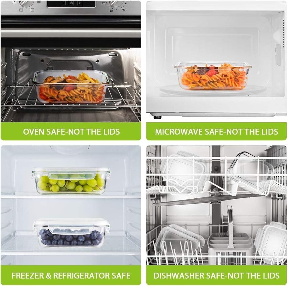 Durable 36oz Airtight Glass Containers - 5 Set | Perfect for Meal Prep & Storage