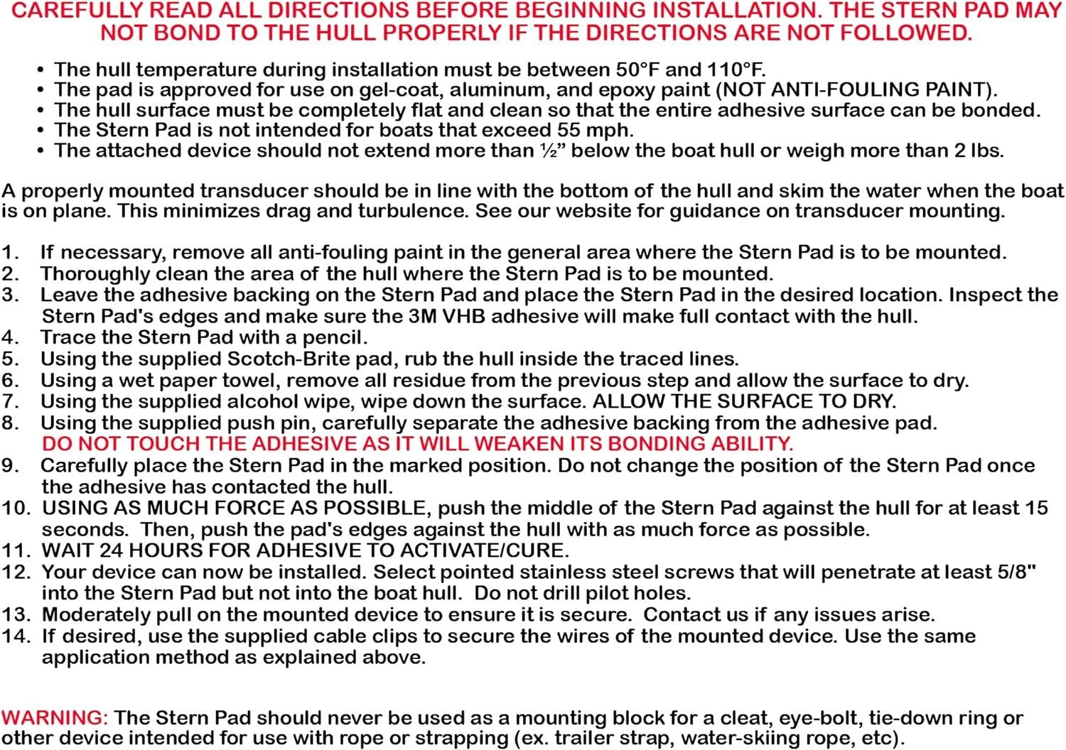 Efficient Stern Pad Mounting Kit for Large Transducers - No Screws Needed