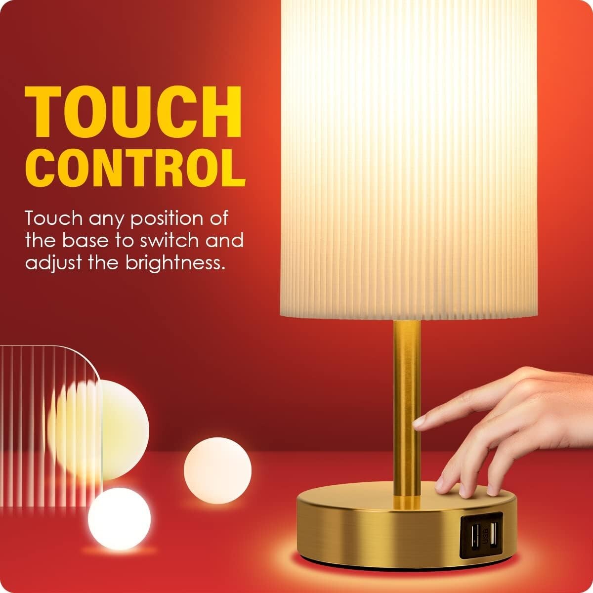 Modern Bedside Lamp Set with USB Ports - Touch Control & Dimmable Features