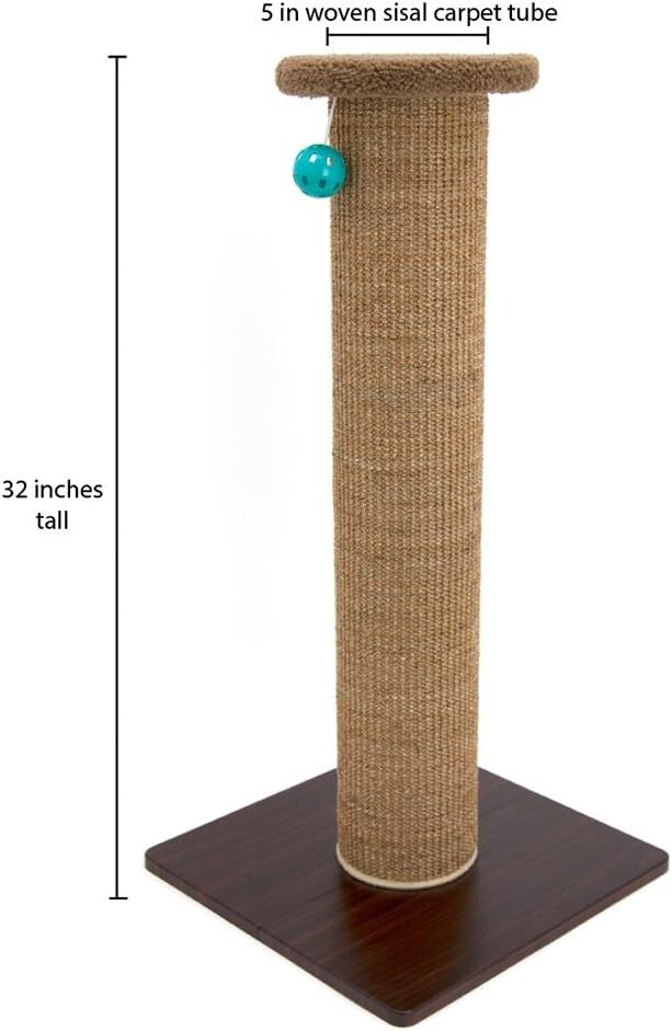 Compact 32" Tall Sisal Scratcher Post with Stable Base for Active Cats