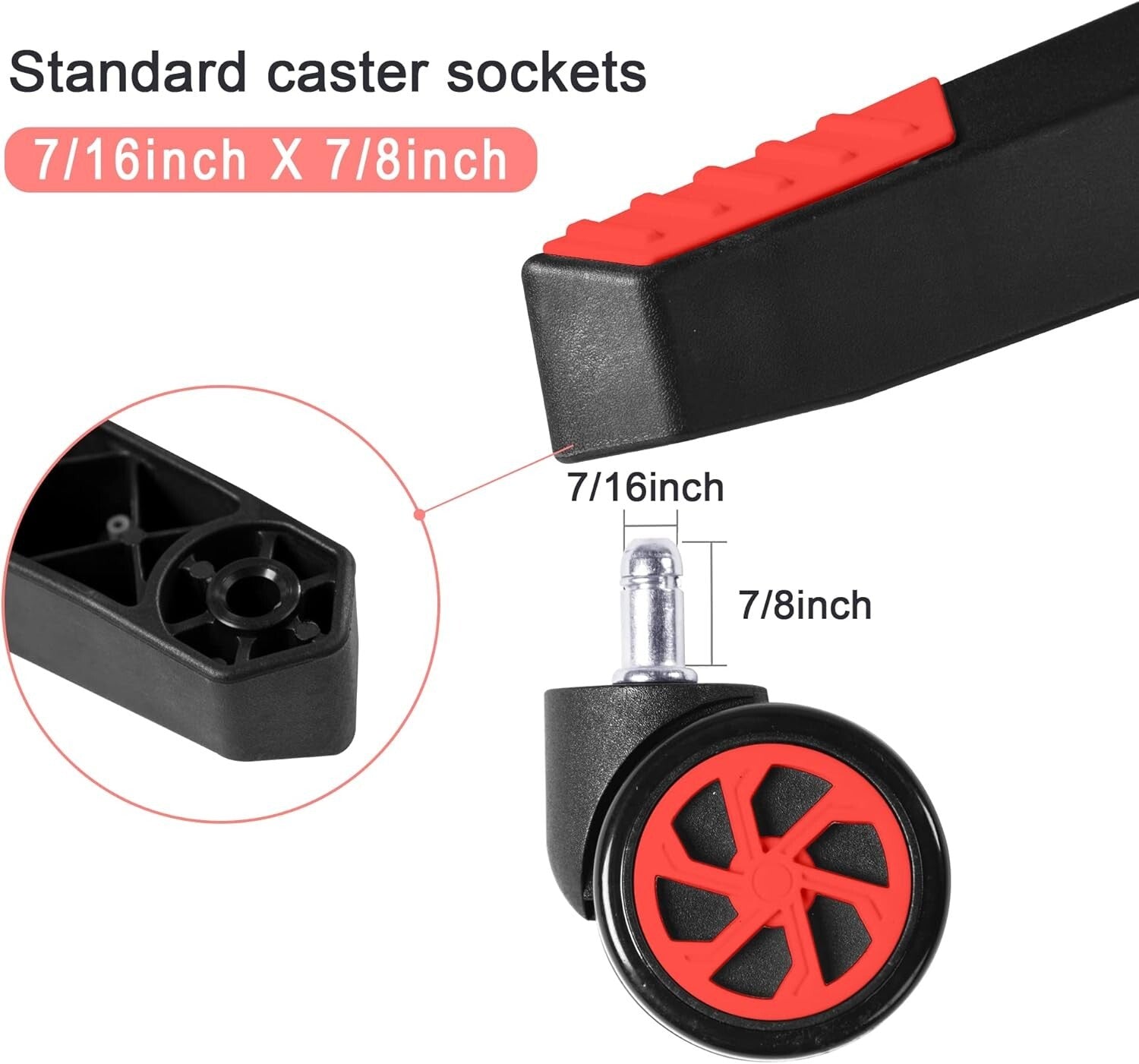 5 Swivel Casters Nylon Chair Base - Universal Fit for Gaming & Office Chairs