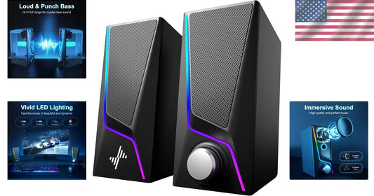 Dynamic Bass-Boost Computer Speakers with Touch Control Lighting for Gaming