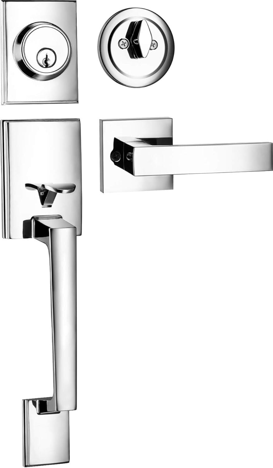 Modern Polished Chrome Reversible Lever Door Handle & Deadbolt Set - Easy Ins...