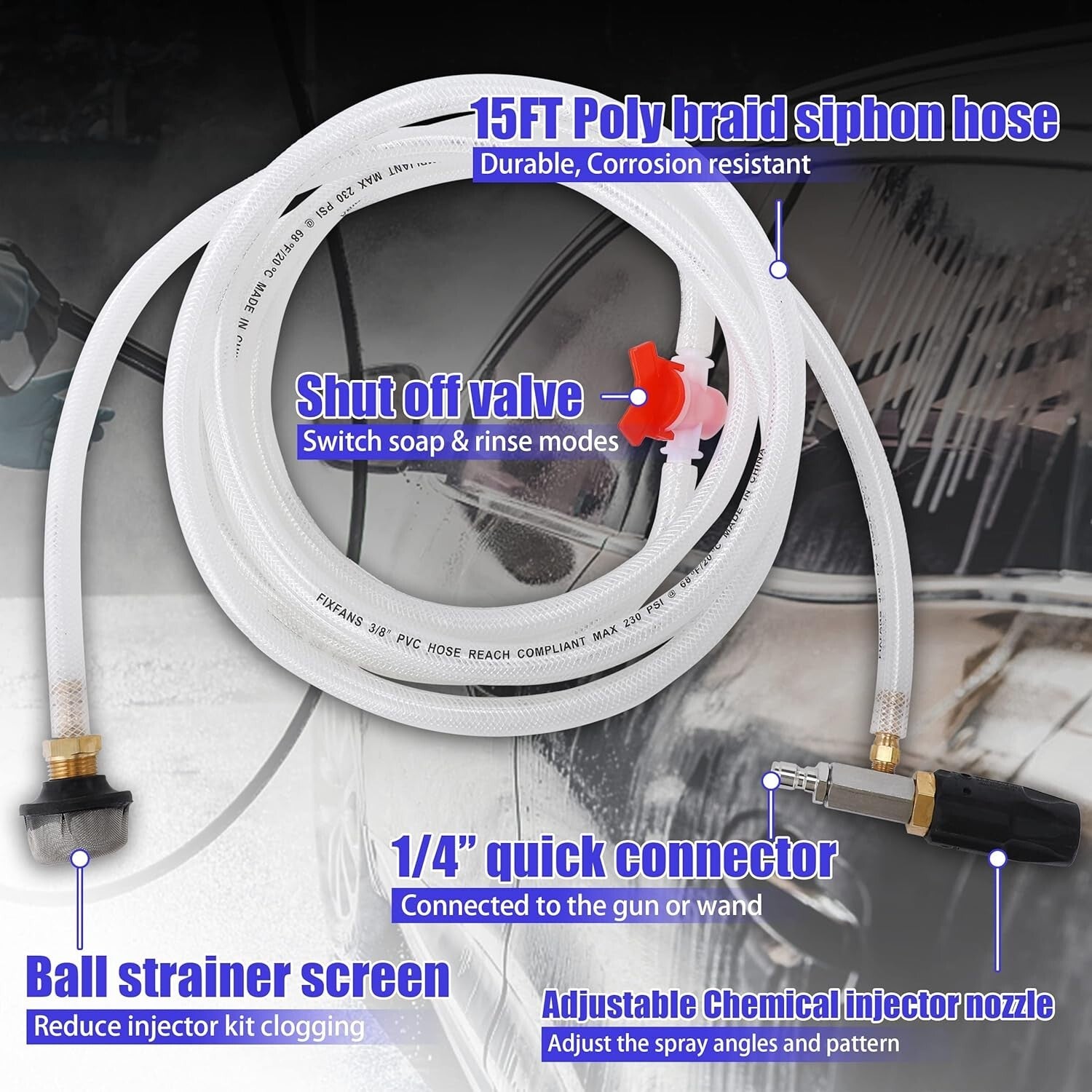 Dual Usage Downstream Injector Kit for High-Pressure Washing with 40ft Range