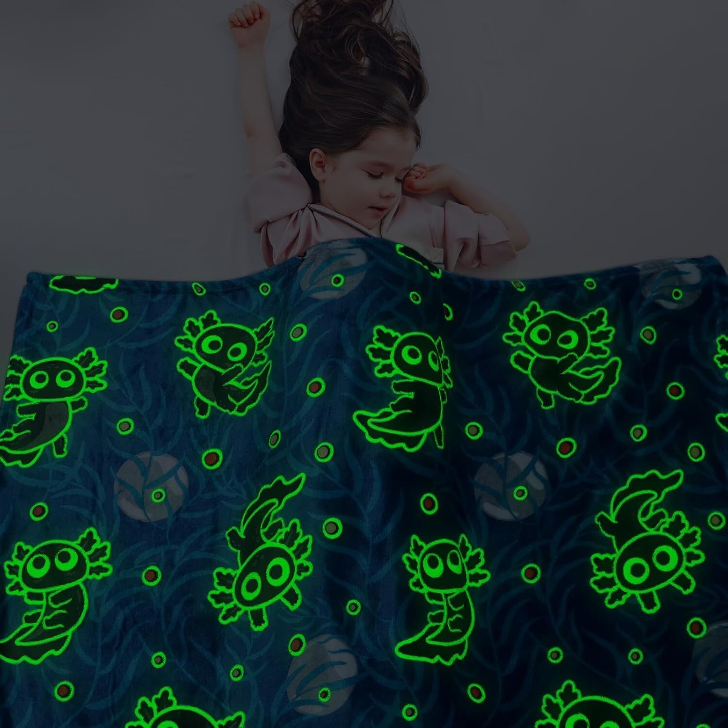 Cute Glow in the Dark Axolotl Blanket - Machine Washable Twin Size Comfort