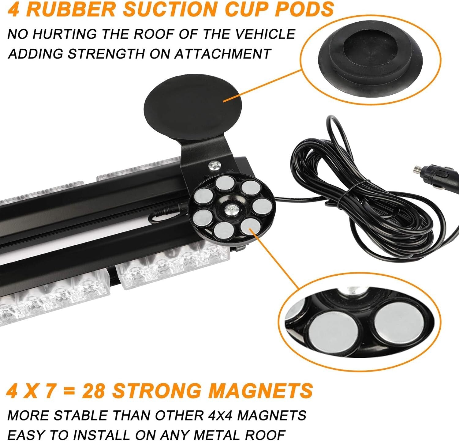 29.5" Amber LED Strobe Light Bar - High Intensity Emergency Warning with Magnets