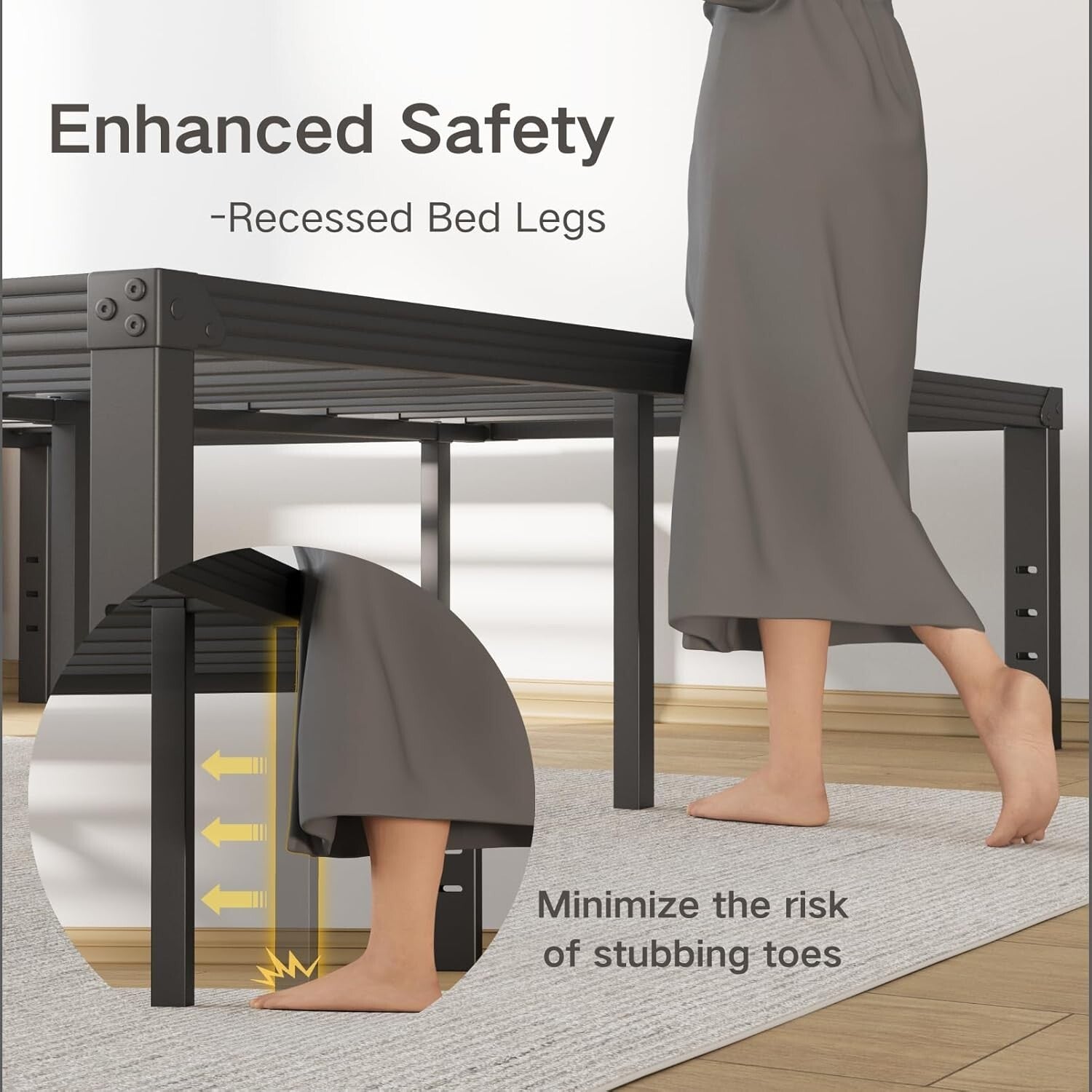 Durable King Metal Bed Frame: 16" Tall with Under-Bed Storage & No Box Spring