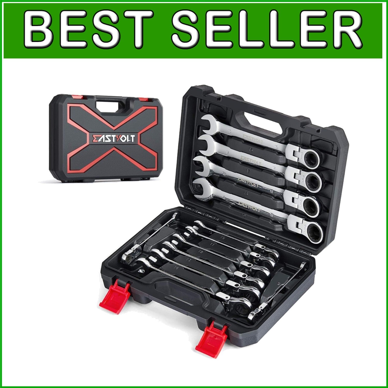 12-Piece Flex-Head Metric Ratcheting Wrench Set (8mm-19mm) - Chrome Vanadium