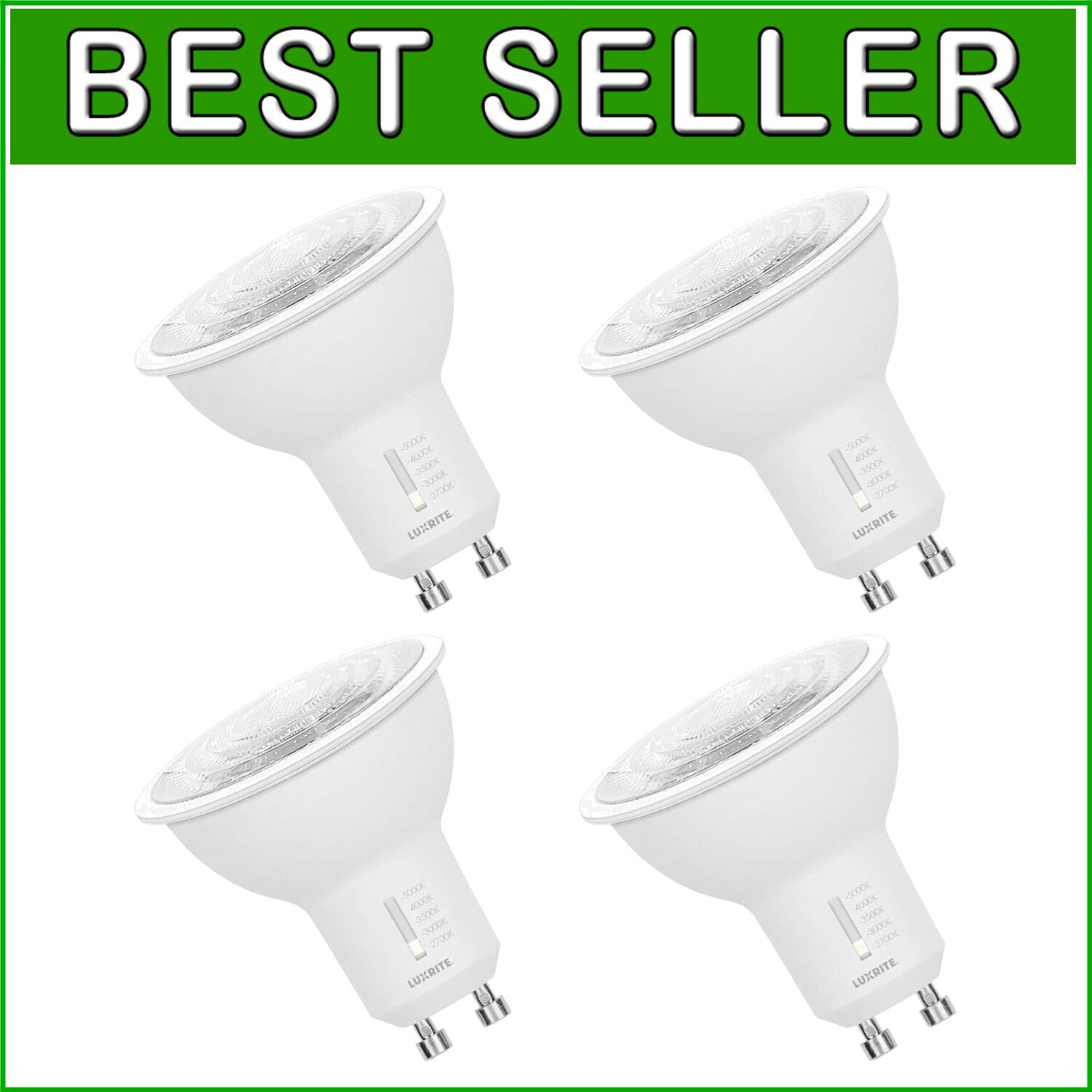 Energy-Efficient 50W Halogen Equivalent GU10 LED Bulbs, 500 Lumens, 4 Pack