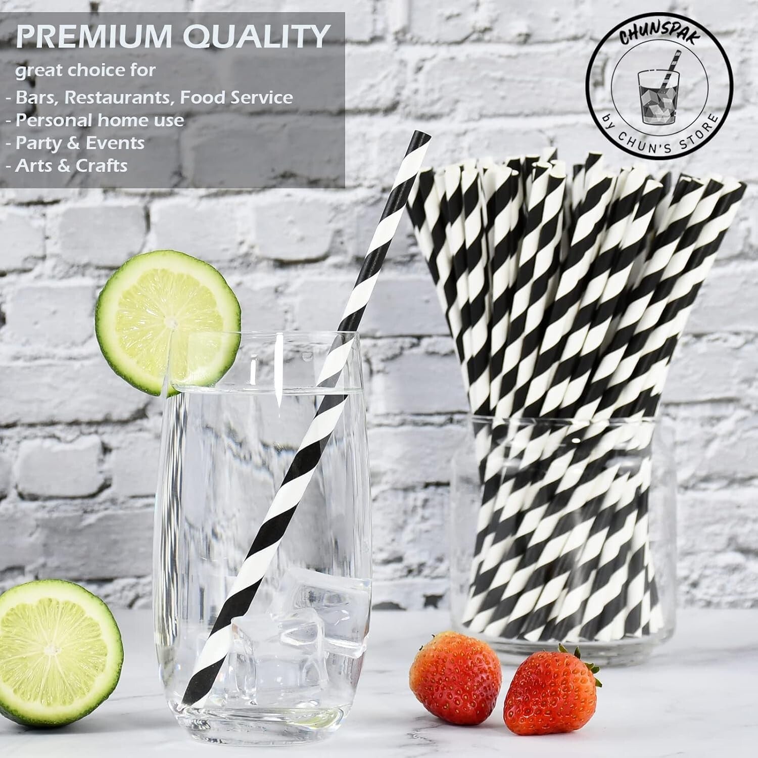 Eco-Friendly 1000 Count Paper Straws - 7.75'' Biodegradable with Striped Design
