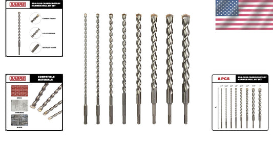 High-Quality 8-Piece SDS Plus Drill Bit Set - Ideal for Concrete & Block