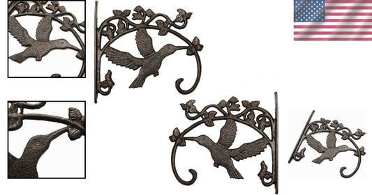 Heavy-Duty Hummingbird Wall Hooks - Adjustable 10.4 Inch Cast Iron Set of 2