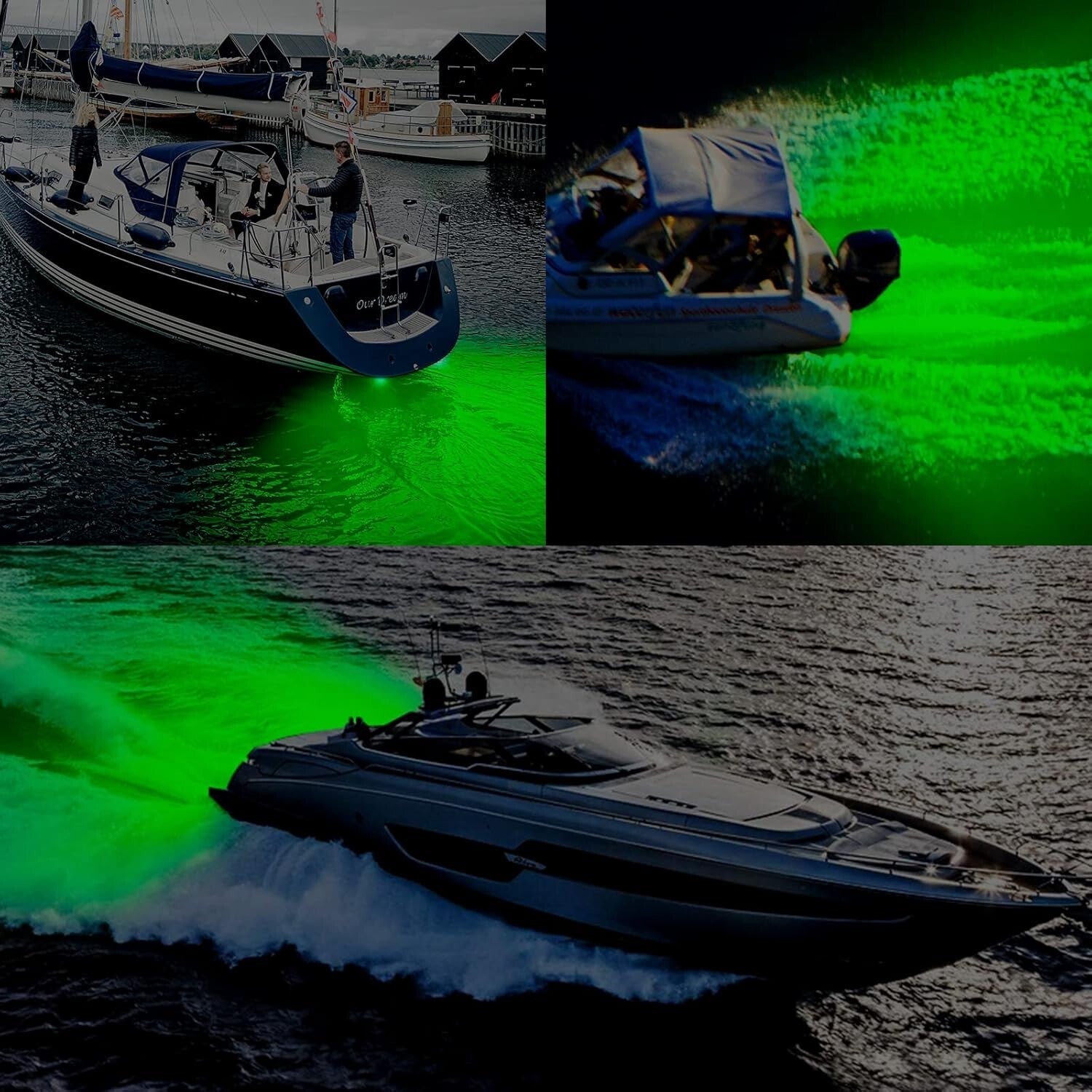 2-Pack 6.9" Waterproof Marine LED Boat Lights - 3000LM Underwater Green Beams