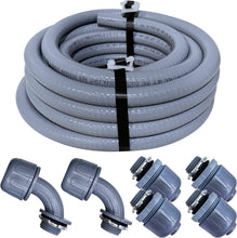 Load image into Gallery viewer, 25 Ft 3/4 Inch PVC Liquid-Tight Conduit with Straight &amp; 90-Degree Connectors