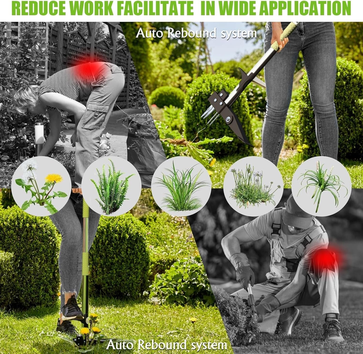 Stand-Up Weed Puller Tool - 40.5-Inch Long Handle & 4 Claws for Easy Weeding