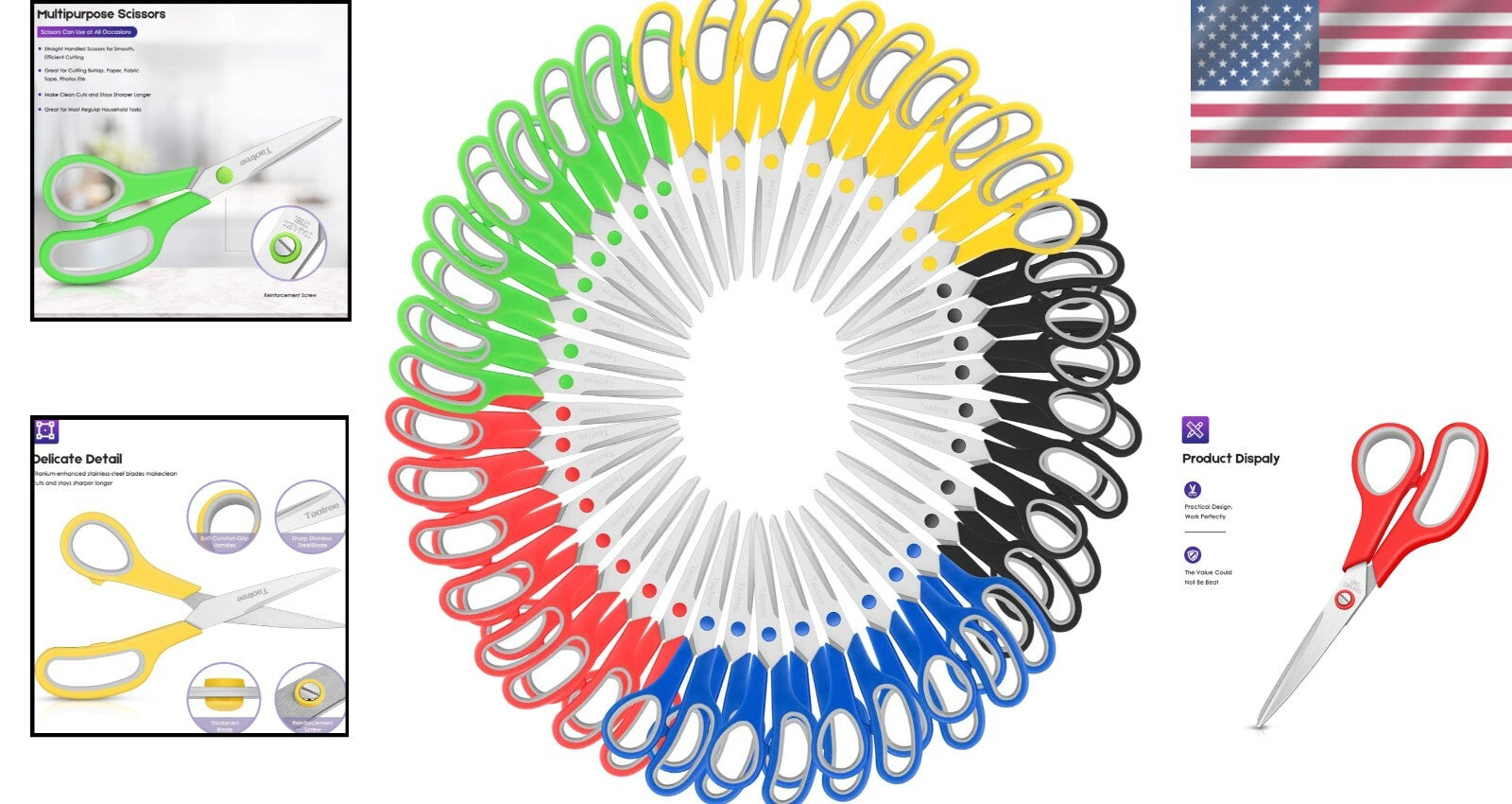 All-Purpose 40-Pack 8” Scissors with Ambidextrous Grip - Perfect for Every Task