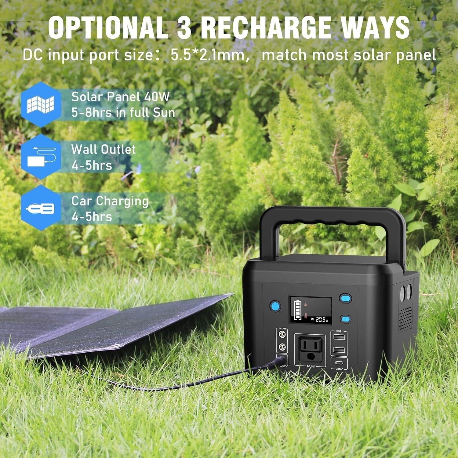 200W Portable Power Station - 33,000mAh Power Bank with LED Light for Camping