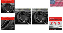 Load image into Gallery viewer, Durable 14-Inch Black Leather Steering Wheel Cover with Stylish Gray Stitching