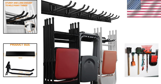 Customizable Garage Organization Wall Rack with 6 Heavy Duty Hooks - Space Saver