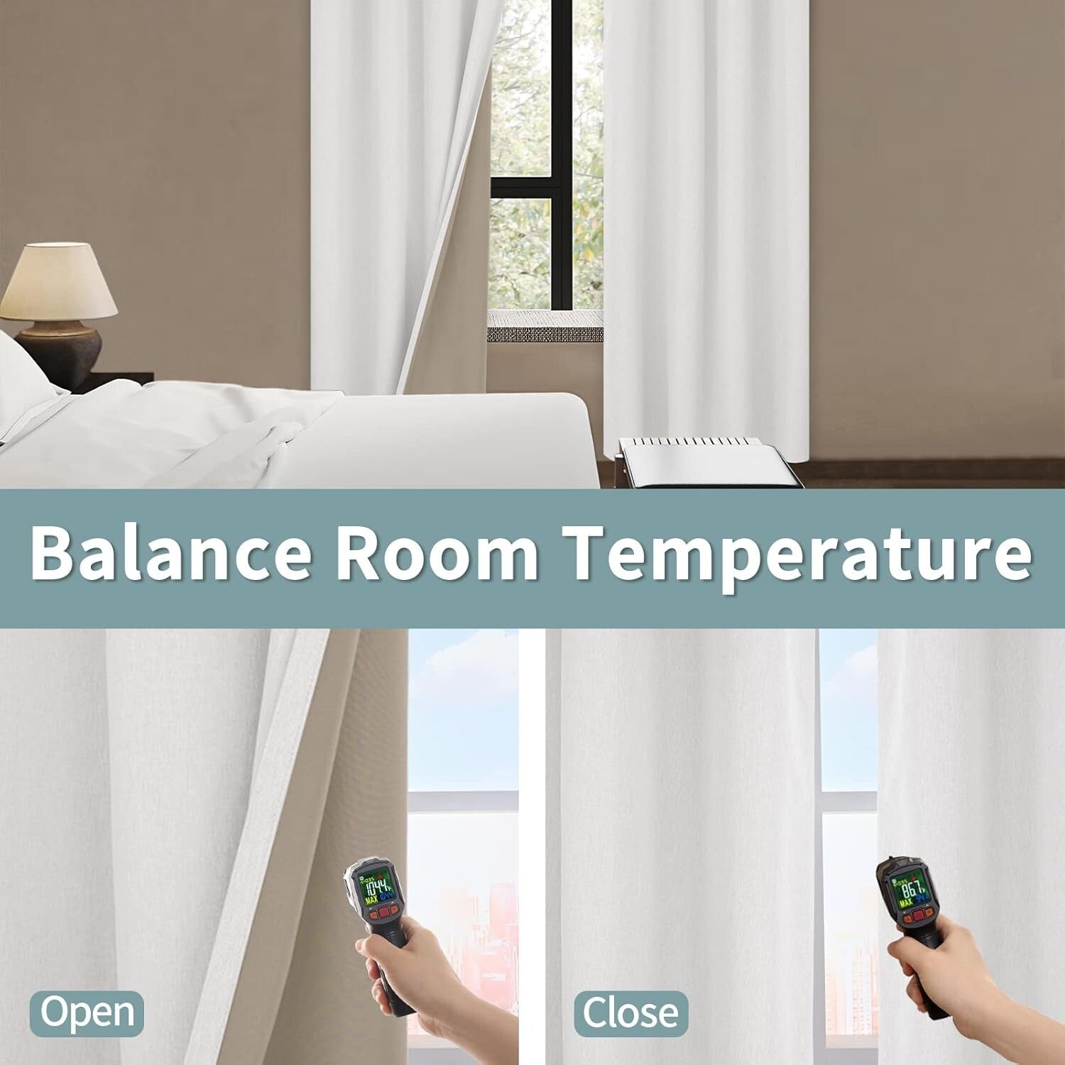 Thermal Insulated Off White Blackout Curtains - 2 Panels 45" Length Each