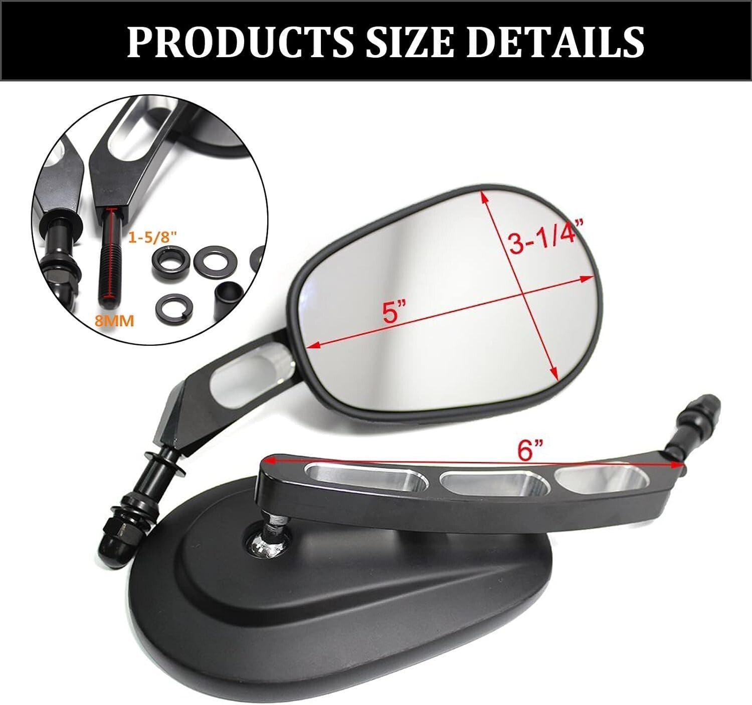 Enhanced 8mm Black Convex Motorcycle Mirrors - Perfect for Custom Harley Builds