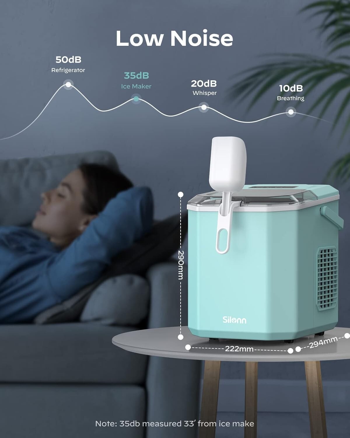 Quiet Portable Ice Maker with Basket & Scoop - Ideal for RV, Camping, and Home