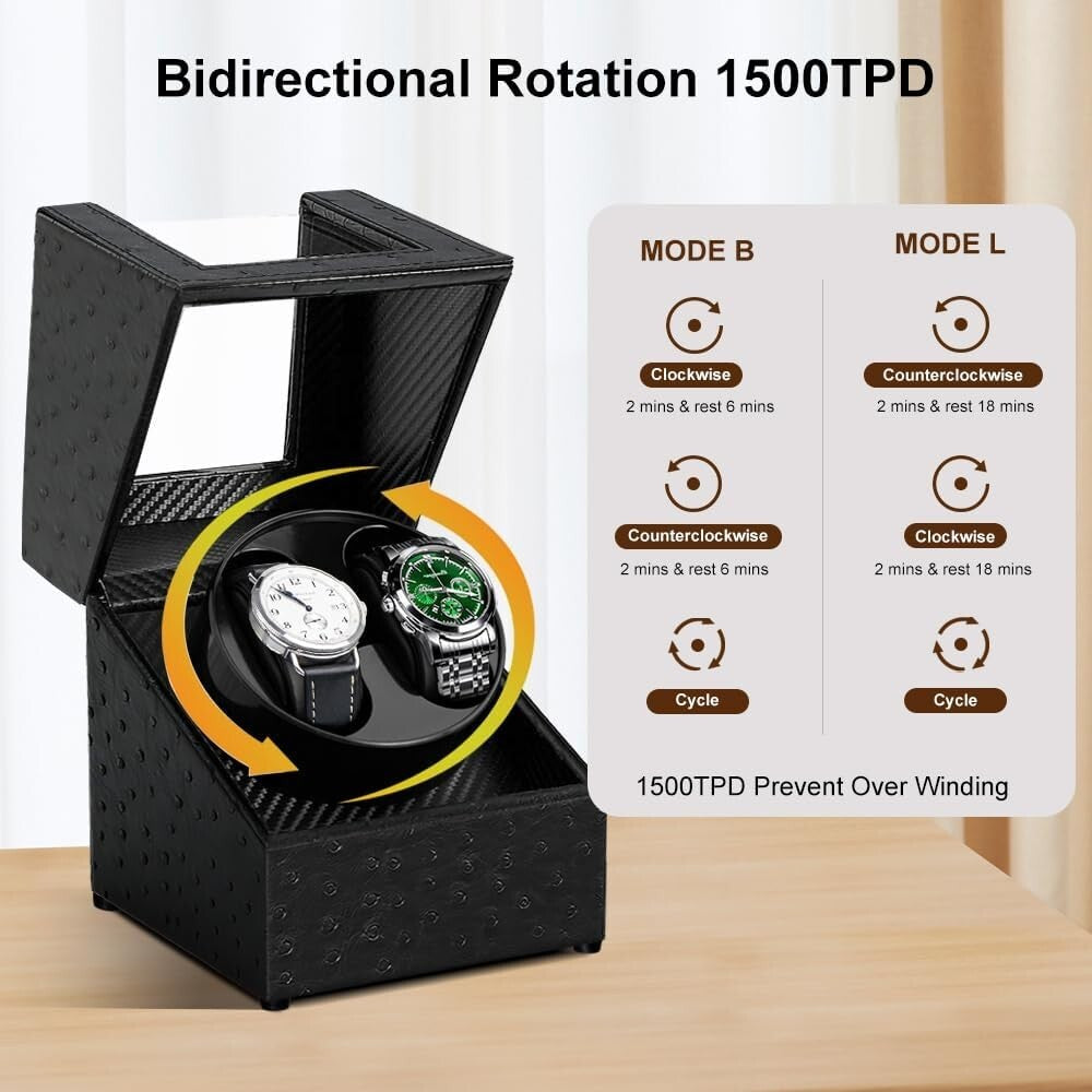 Silent Dual Watch Winder with Adjustable Soft Pillows for Automatic Timepieces