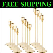 Load image into Gallery viewer, Multi-Height French Gold Candle Holders Set of 12 - Ideal for Home and Events