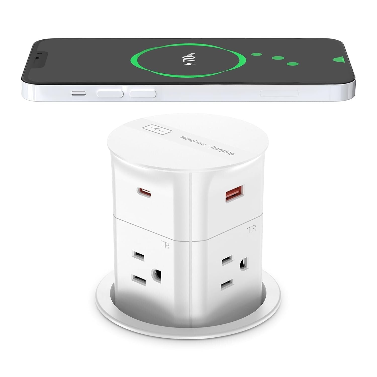 3.15" Pop-Up Countertop Outlet with 15W Wireless Charger & 800J Surge Protection
