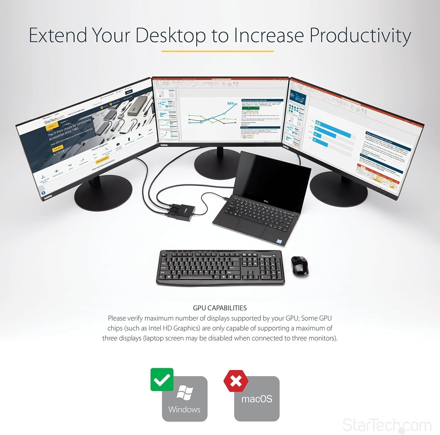 3-Port DisplayPort MST Hub - Connect 3 HDMI Monitors for Enhanced Workstations